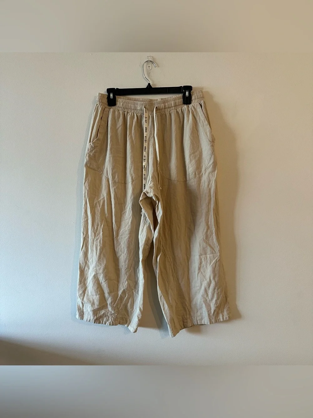 Kidoriman Sekino? Wide Crop Pants Cotton Beige Elastic Waist Mens M Waist 30 G